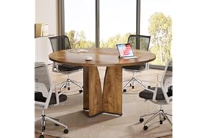 Tribesigns 39" Round Conference Table for 4, Modern Round Meeting Table with Sturdy Base, Small Compact Conference Room Tables for Office, Training, or Negotiation (Vintage Brown)