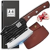 ENOKING 5.7" Bone Cleaver Knife, Heavy-Duty Butcher Knife with Full Tang Hand-Forged Blade, Meat & Bone Chopper with Leather Sheath for Kitchen