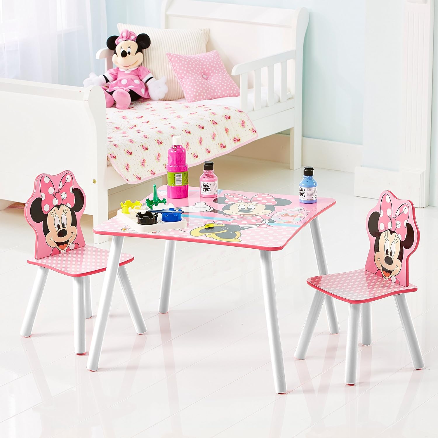 minnie mouse table and 2 chairs