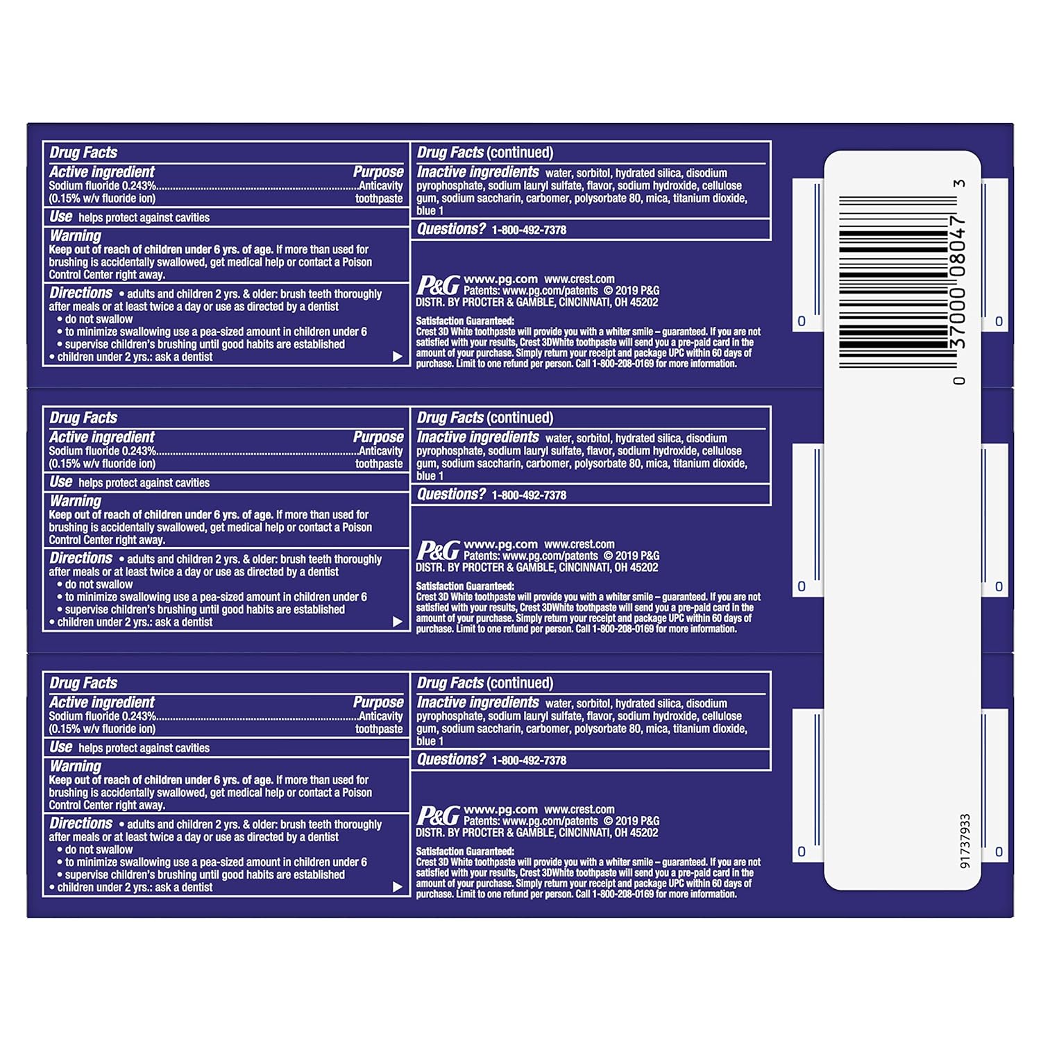 Crest 3D White Toothpaste Radiant Mint (3 Count of 4.1 oz Tubes), 12.3 oz Packaging May Vary : Beauty