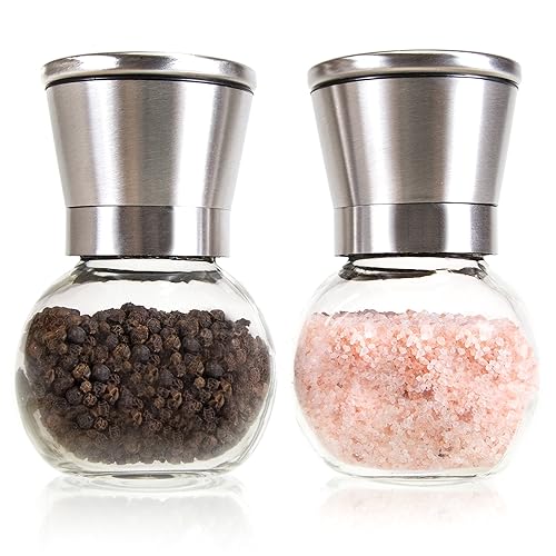 Kitchen Wolfe Glass Salt and Pepper Mills Grinder Set (2pcs