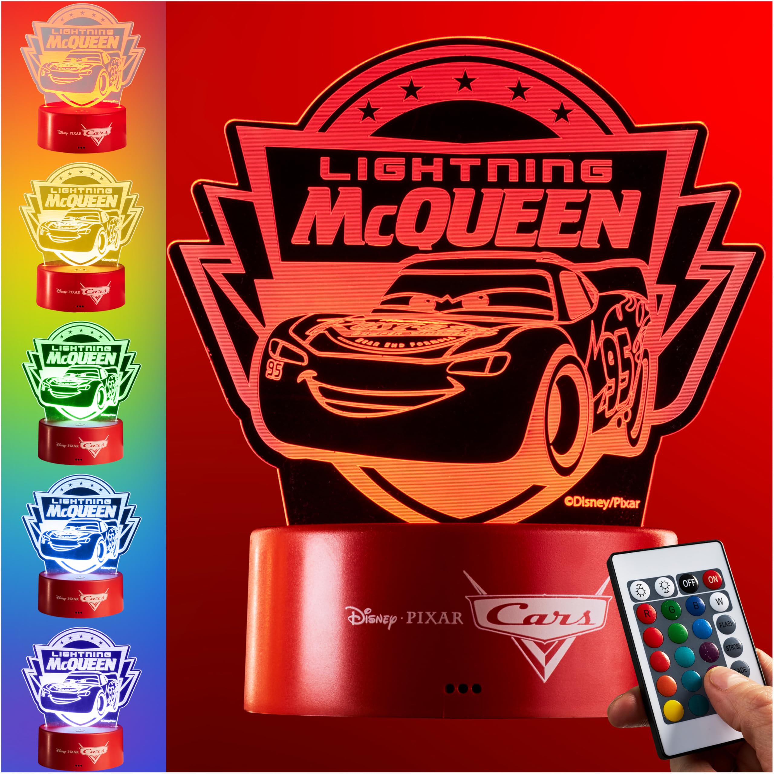Photo 1 of Get Trend Disney Cars Lightning McQueen LED Table Lamp, Desk Lamp, Remote Control Night Light 4 Light Modes, USB Battery Power, Gifts for Kids (Multi Cars)