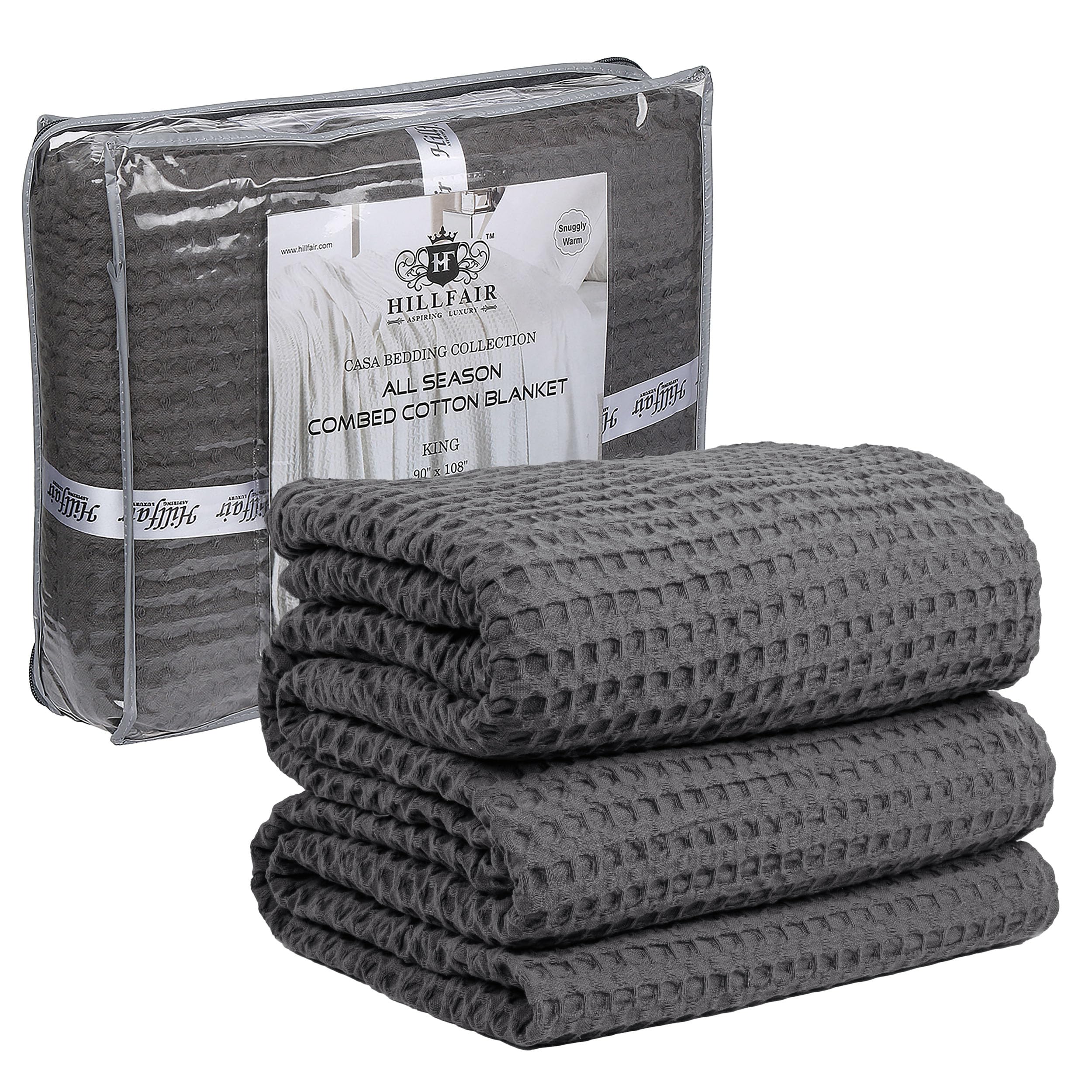 Photo 1 of HILLFAIR 100% Cotton Blanket- 120"x120" XXL Oversized King Bed Blankets- Family Size 10 ft x 10 ft Big- Waffle Blankets- All Season Soft Breathable- Extra Large King Cotton Blanket for Bed- Grey