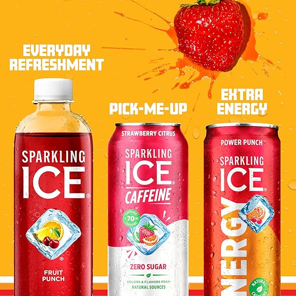 SPARKLING ICE CAFFEINE STRAWBERRY CITRUS SPARKLING WATER WITH CAFFEINE, ZERO SUGAR, WITH ANTIOXIDANTS AND VITAMINS,16 FL OZ CANS (PACK OF 12)