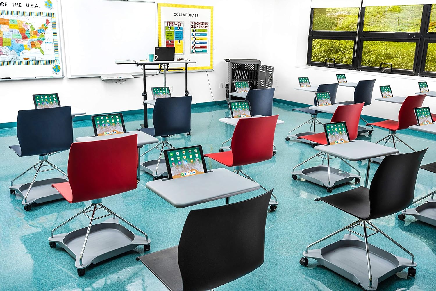 National Public Seating Mobile Chair with Tablet Arm and Storage, Blue: Industrial & Scientific