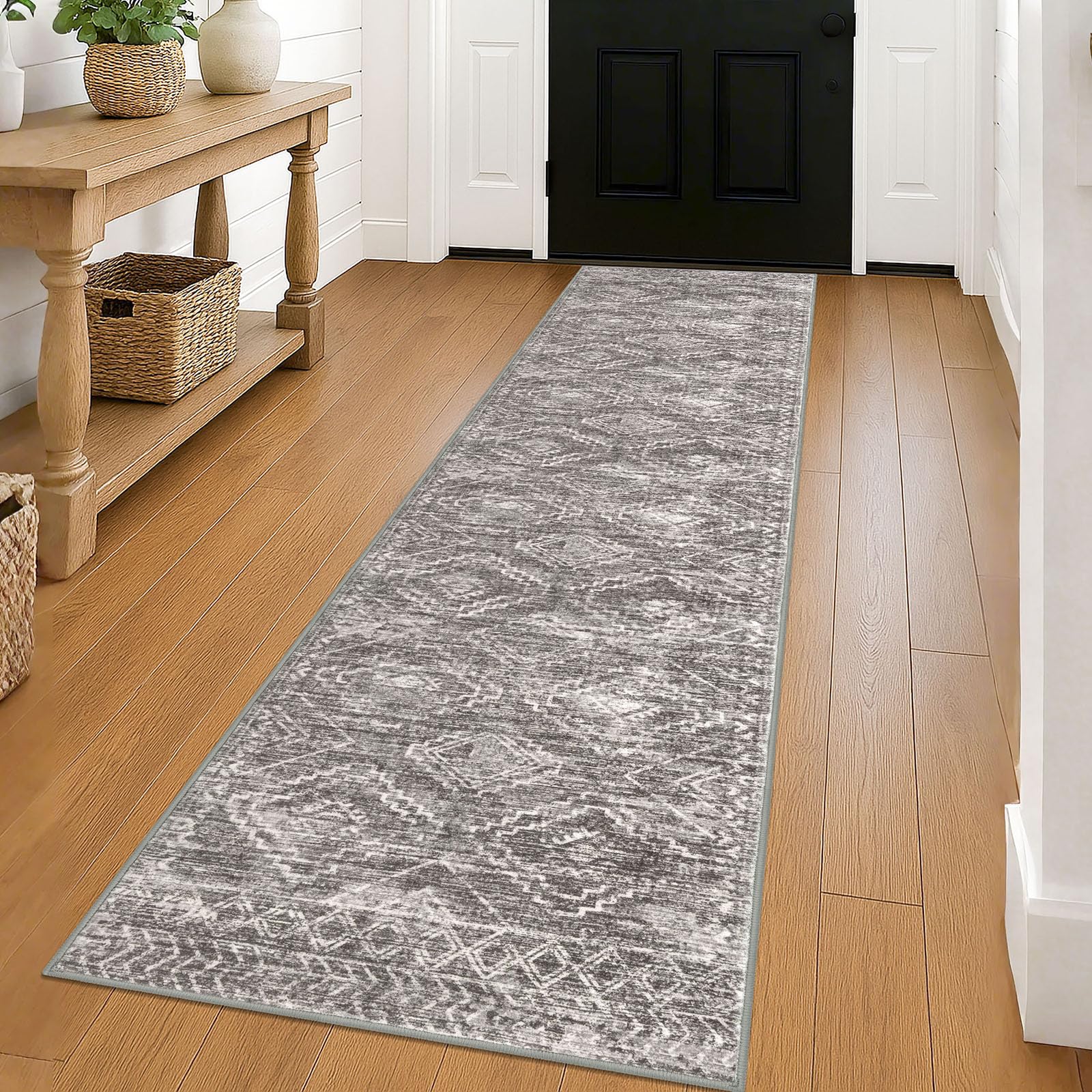 KILOCOCO Hallway Runner Rug 2'x8' Runners for Hallways Washable Runner Rug Non Slip Laundry Room Rug Low-Pile Rug Runner for Bedroom Kitchen Living Room Boho Rug, Taupe Image