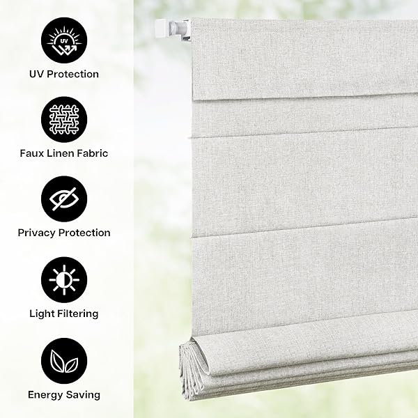 LAZBLINDS NO DRILL ROMAN SHADES FOR WINDOWS, CORDLESS BLACKOUT WINDOW SHADES WITH UV PROTECTION, POLYESTER FABRIC FOR BEDROOM & LIVING ROOM, 24″ W X 64″ H, NATURAL