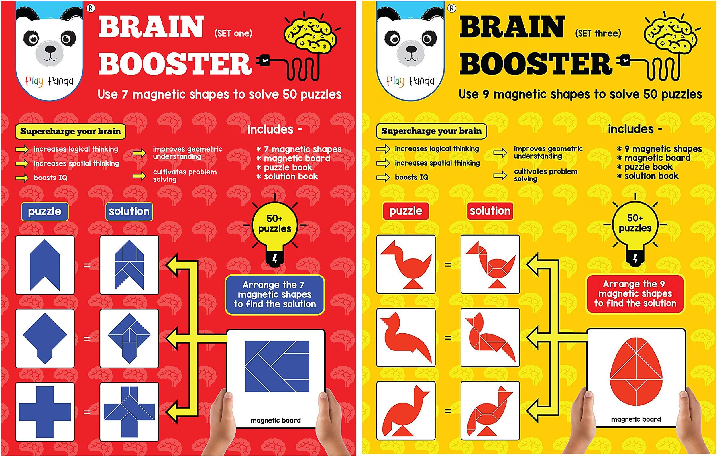 Play Panda Brain Booster Type 1 - 56 puzzles designed to boost intelligence - with Magnetic shapes, & Brain Booster Type 3 - 56 Puzzles Designed to Boost Intelligence - with Magnetic Shapes, Combo