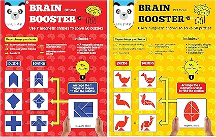 Play Panda Brain Booster Type 1 - 56 puzzles designed to boost intelligence - with Magnetic shapes, & Brain Booster Type 3 - 56 Puzzles Designed to Boost Intelligence - with Magnetic Shapes, Combo