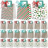 Amylove 30 Pcs Christmas Clear Gift Bags with Handles Polka Dot Christmas Treat Goodie Bag Red Green PVC Gift Bags Reusable Heavy Duty Totes for Xmas Winter Wedding Birthday Party Supplies