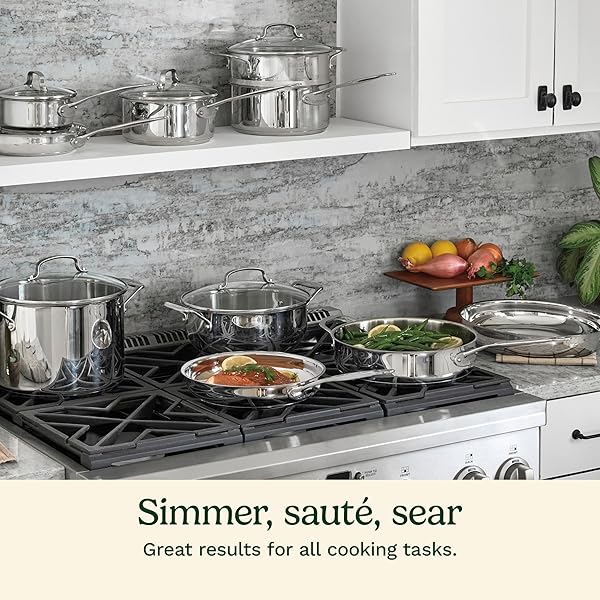 CUISINART 17-PIECE STAINLESS STEEL COOKWARE SET, CHEF’S CLASSIC STEEL COLLECTION WITH PURE ALUMINUM CORE FOR QUICK AND EVEN HEAT, COOL GRIP HANDLES, DISHWASHER SAFE, 77-17N