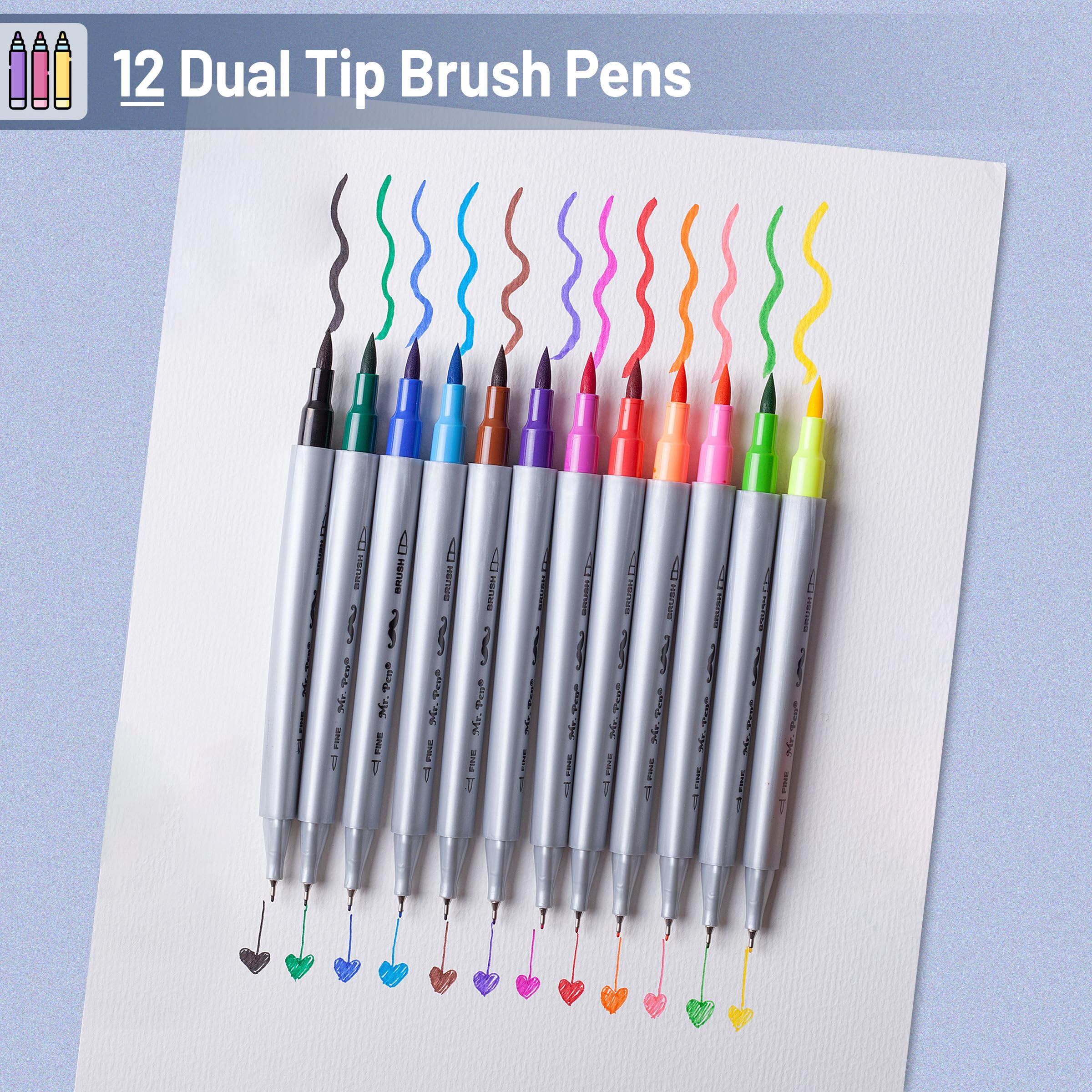 Mr. Pen- Dual Tip Brush Pens, 12 Colors, Art Markers for Coloring