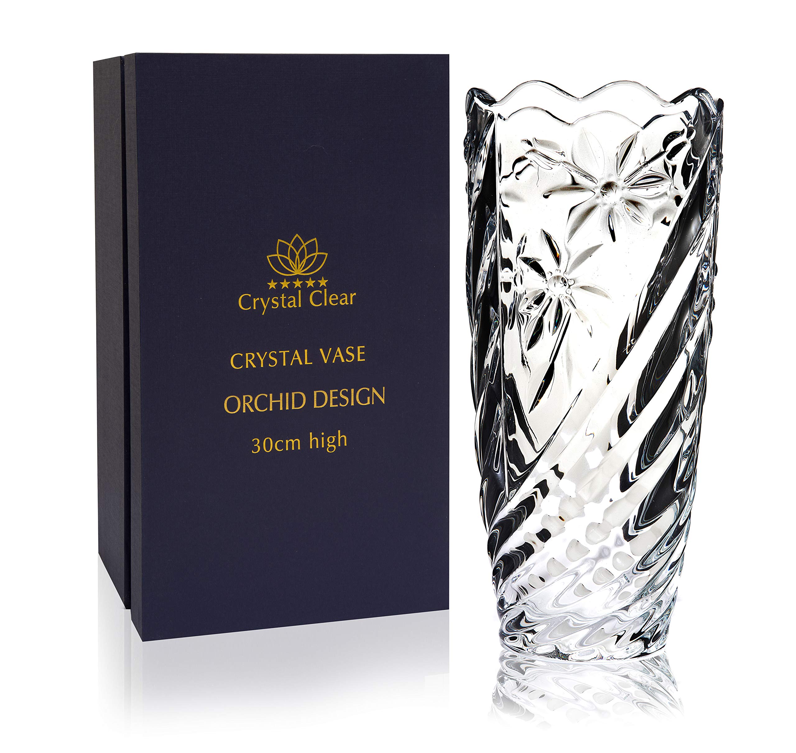 Crystal Vase, 30cm high, For Flowers & Decor, Orchid Design, Eternal Love for Home Nice, Shiny, Adorable, Suitable For all Occasions, Perfect as a Gift,