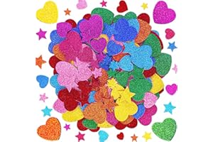 Natonhi 450 Pieces Glitter Foam Heart Stickers, Colorful Self Adhesive Foam Heart Mini Star Stickers for Kid's Arts and Crafts Supplies School Projects Greeting Card Home Decorations