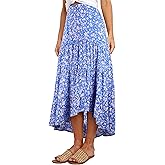 PRETTYGARDEN Women's Ditzy Floral Print Midi Skirt Boho Elastic High Waist Long Skirts for Women Trendy High Low Hem