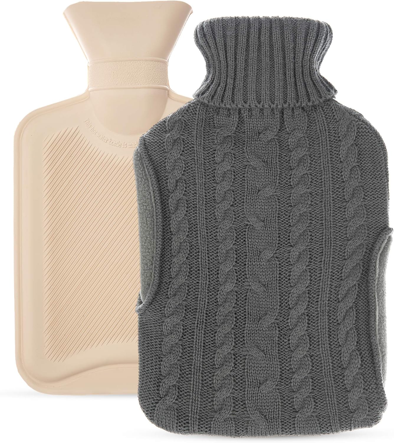 LIVIVO 2L Hot Water Bottle with Knit Cover & Hand Pockets