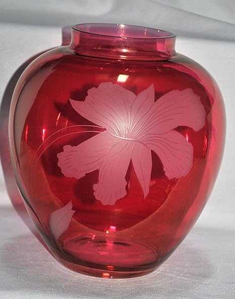 Vintage Large Cranberry Glass Vase With Etched Lily Orchid Amazon