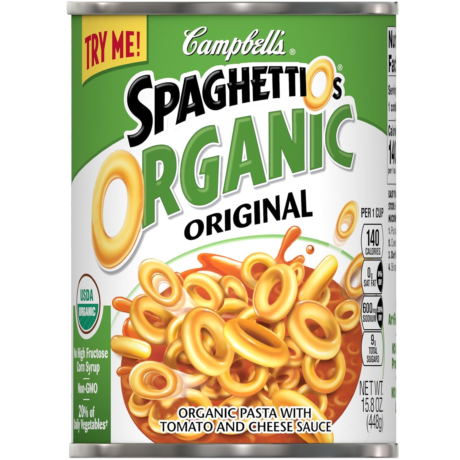 Campbell's SpaghettiOs Canned Pasta, Organic Original, 15.