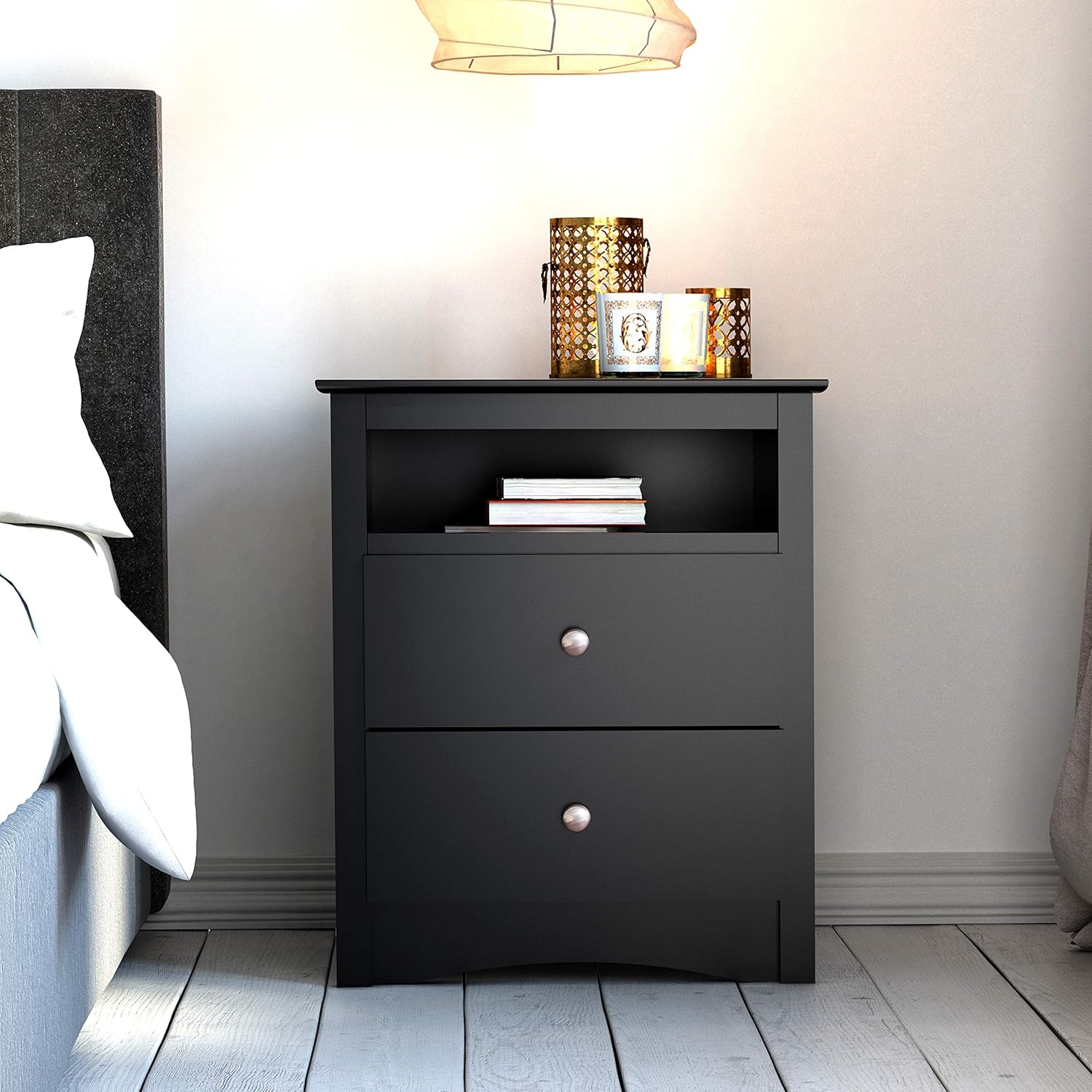 Prepac Sonoma Tall 2-Drawer Nightstand, Black -