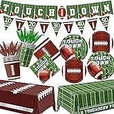 Football Party Decorations, Football Plates Napkins Tablecloth Banner Touch Down Football Party Supplies Kit for Football Game Day Tailgate Party, Football Birthday Party Decorations, Serve 25