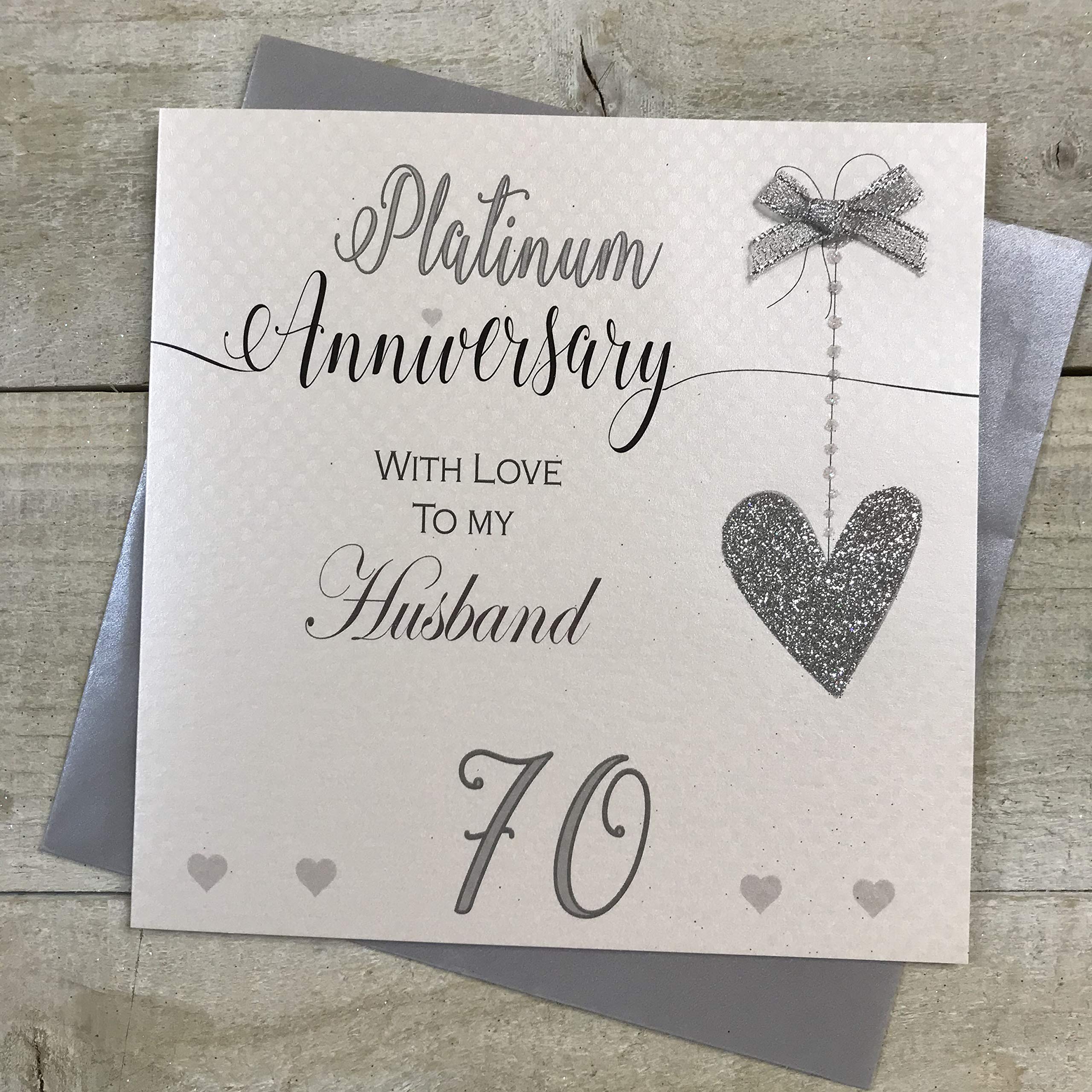Husband 70th Platinum Wedding Anniversary Handmade Card - Love Lines - by WHITE COTTON CARDS LLA70H