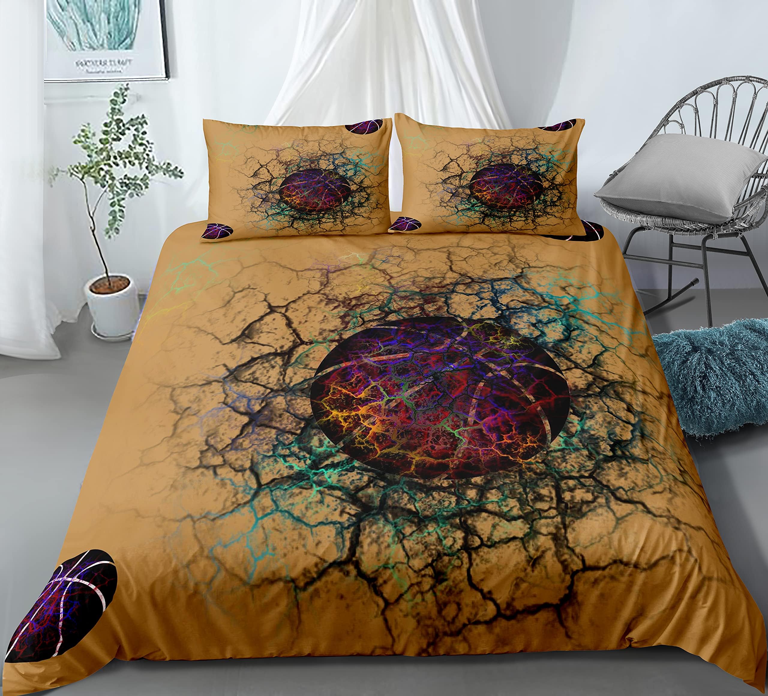 FAIRY KAARI New 3D Print Basketball Duvet Cover Student Kids Basketball Bedding Set 3PC Boys and Teenagers Bed Set1Duvet Cover,2Pillowcases,Twin Full Queen King Size