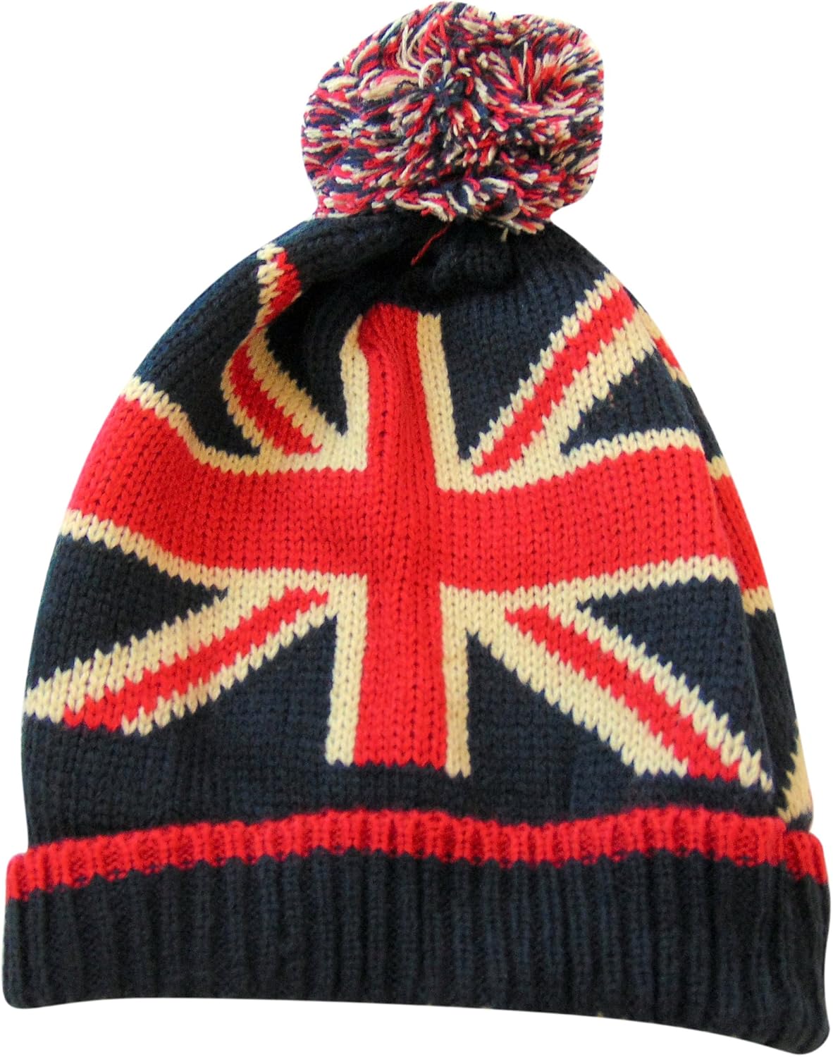 UK Union Jack Classic British Beanie with Tassel Pom Winter Hat, One