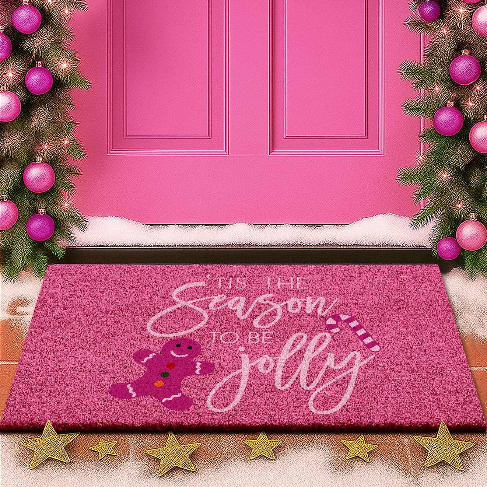 Photo 1 of *MAJOR DAMAGE*
Lanpn Christmas Welcome Natural Coir Door Mat, Gingerbread Man Coco Front Door Outdoor Doormat Outside Entrance Porch Non Slip Rubber Rug Winter Xmas Farmhouse Decor (Pink, 30x17 inch)