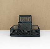 D.RECT Mesh Desk Organiser 4-Compartment Pen Memo Holder Black 103x154x103mm view 4