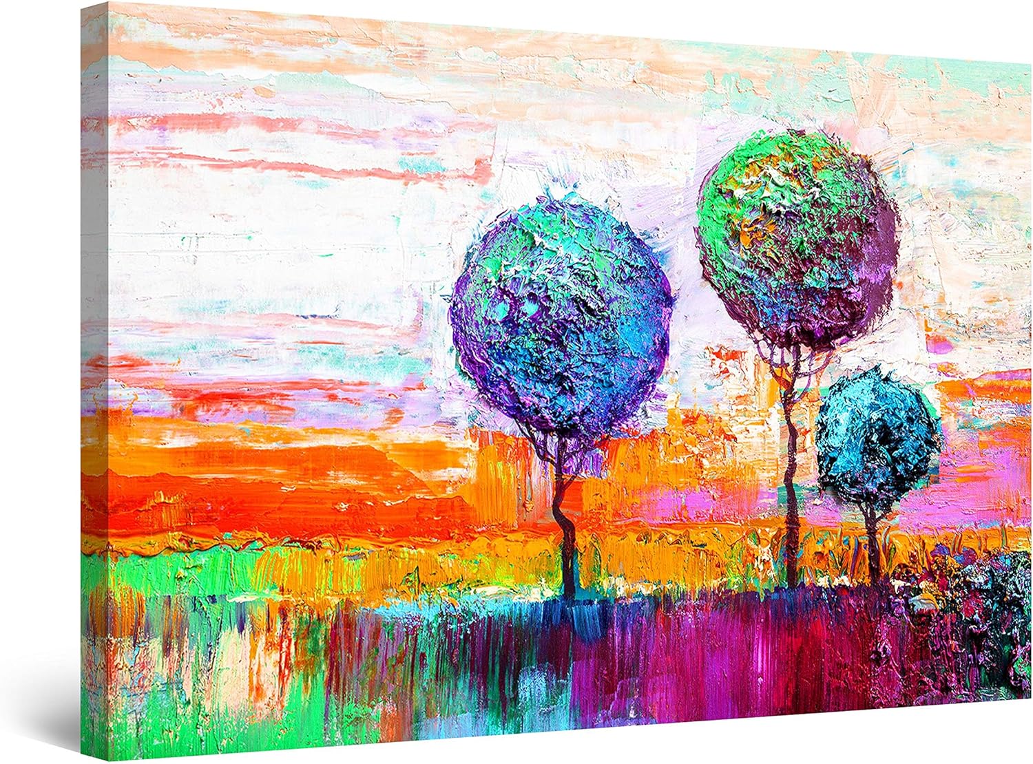 Startonight Canvas Wall Art Three Multi Color Abstract Trees, Framed