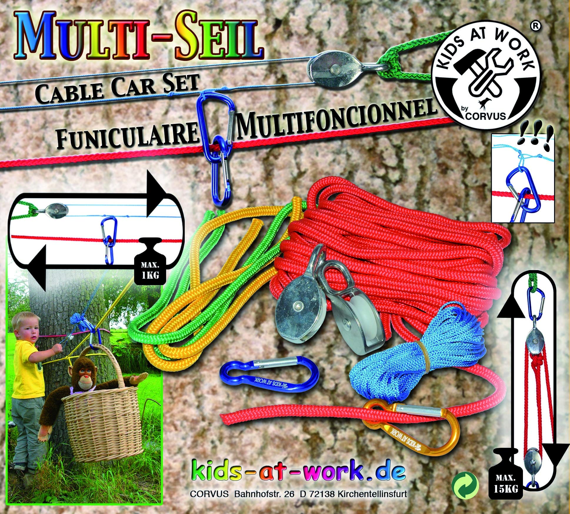 CORVUS 750131 Multifunctional Cable Railway 10M, Multi-Color