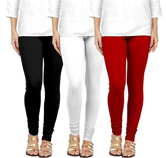 Women's Cotton Chudidar Leggings (Black, White, Maroon, 4XL)- Pack of 3