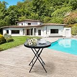 PHI VILLA Folding Side Table, Round Patio Table, Black Grid Design view 2
