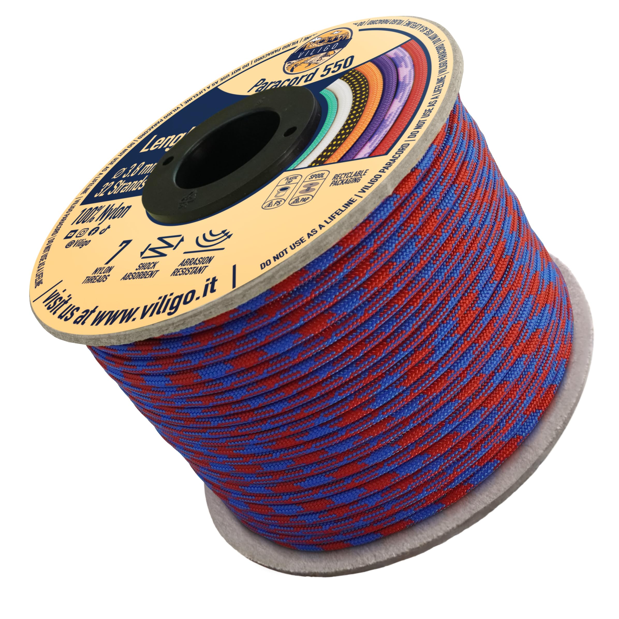 VILIGO Paracord 550 - Type III (3.8 mm) - Nylon Braid, 7 Inner Strands, Ideal for Camping, DIY Projects, Bracelet Making and Accessories (15 m, Nebula)