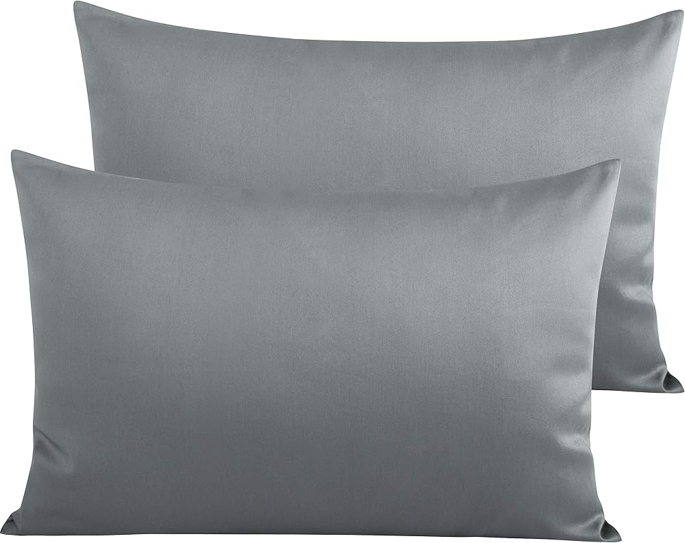 NTBAY 2 Pack 500 Thread Count Egyptian Cotton Pillowcases Grey 50x75 cm