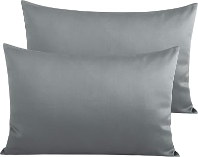 NTBAY 2 Pack 500 Thread Count Egyptian Cotton Pillowcases Grey 50x75 cm
