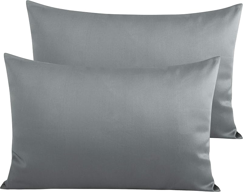 NTBAY 2 Pack 500 Thread Count Egyptian Cotton Pillowcases Grey 50x75 cm