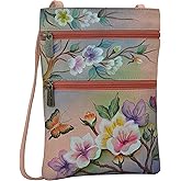 Anuschka Women’s Hand Painted Genuine Leather Mini Double Zip Travel Crossbody - Magnetic Closure, ID Holder & Optical Case