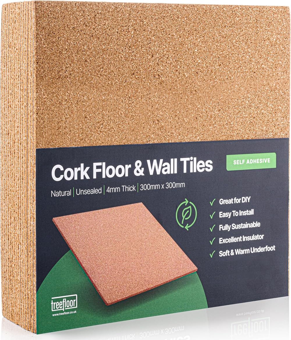 Treefloor Natural Self-Adhesive Cork Tiles 300mm x 300mm x 4mm 9 Tiles