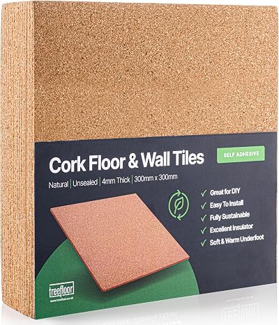 Treefloor Natural Self-Adhesive Cork Tiles 300mm x 300mm x 4mm 9 Tiles