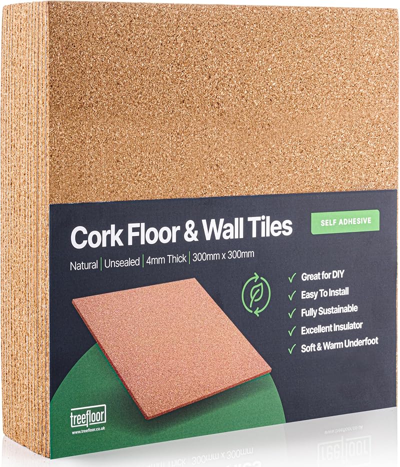 Treefloor Natural Self-Adhesive Cork Tiles 300mm x 300mm x 4mm 9 Tiles