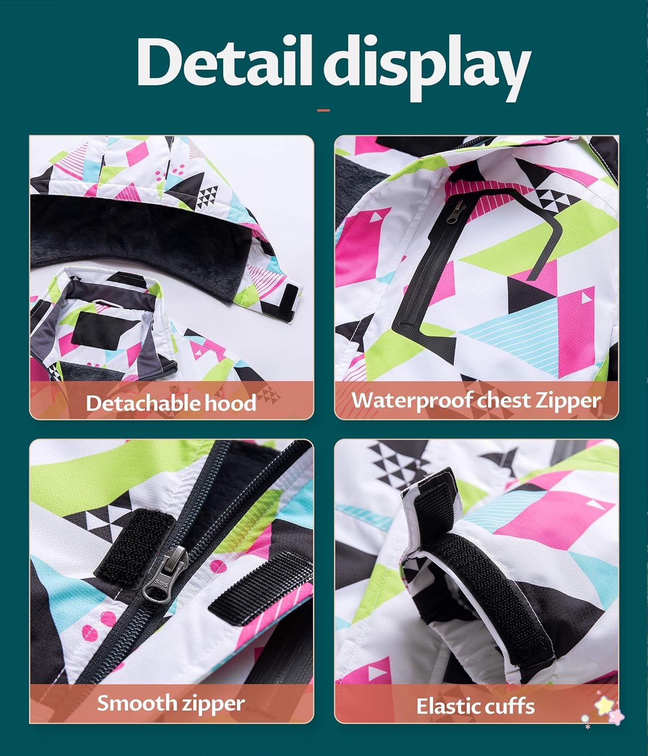 Boy's Waterproof Ski Jacket Warm Winter Fleece Snow Coat Windproof Snowboarding Rain Jacket: Clothing