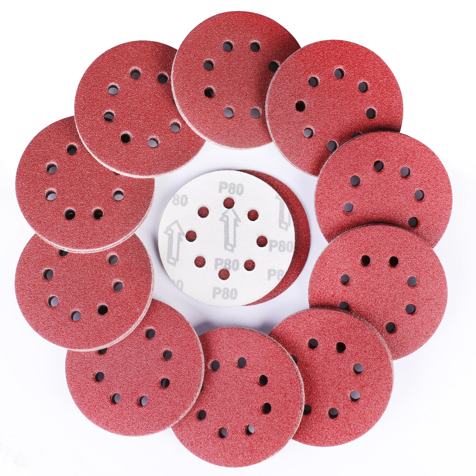 Sruhrak 90 Pcs Sanding Discs, 125mm Sanding Pads Set Hook and Loop 80 Grits Sandpaper for Random Orbital Sander โ image 1