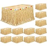 Fovths 12 Pack Luau Grass Table Skirt Natural 9 Feet x 29.5 Inch Hawaiian Table Skirt for Tropical Hawaiian Party Decorations Luau Party Costume Party, Straw Yellow