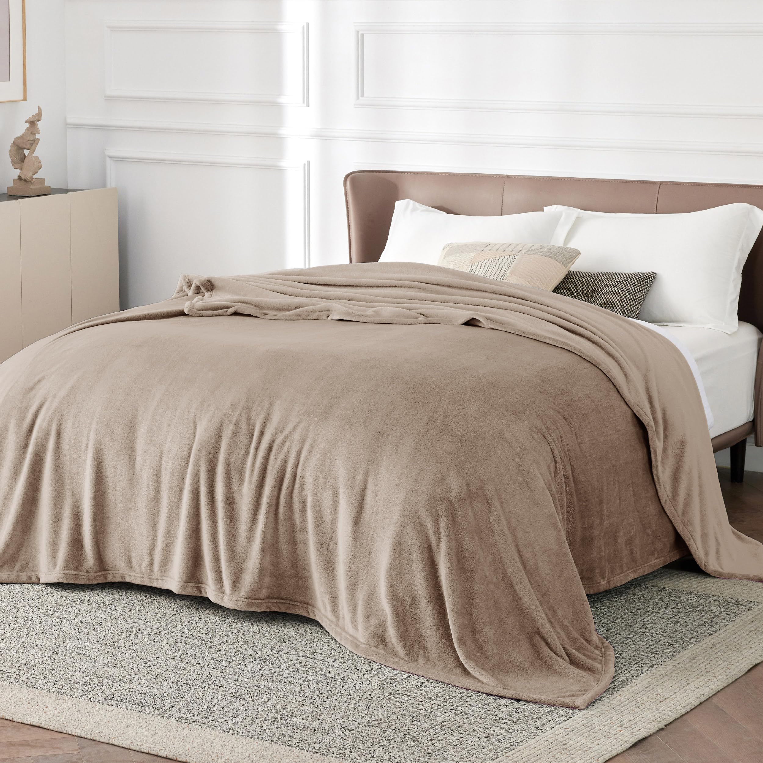 Bedsure Fleece Blanket King Size - Soft Cosy Fluffy Throw Blankets for Bed, Warm Large Throws for Audlts, Oxford Tan, 270x230 cm
