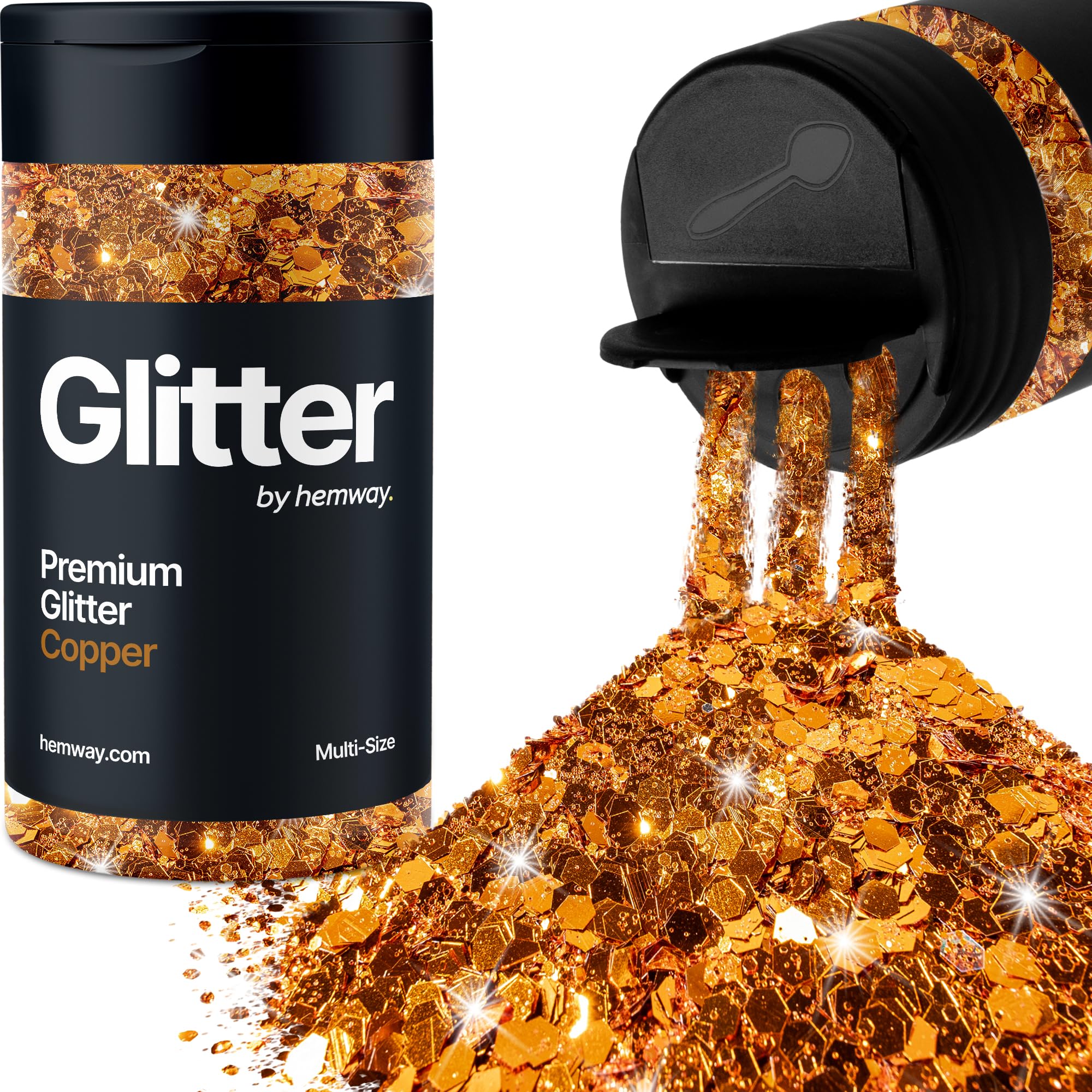 Hemway Copper Glitter Shaker, 120g Multi Size Glitter for Crafts Metallic Flake Sequins for Resin & Epoxy Crafts for Decorating, Halloween, Christmas, Nail, Face, Bunting, Art, Pots