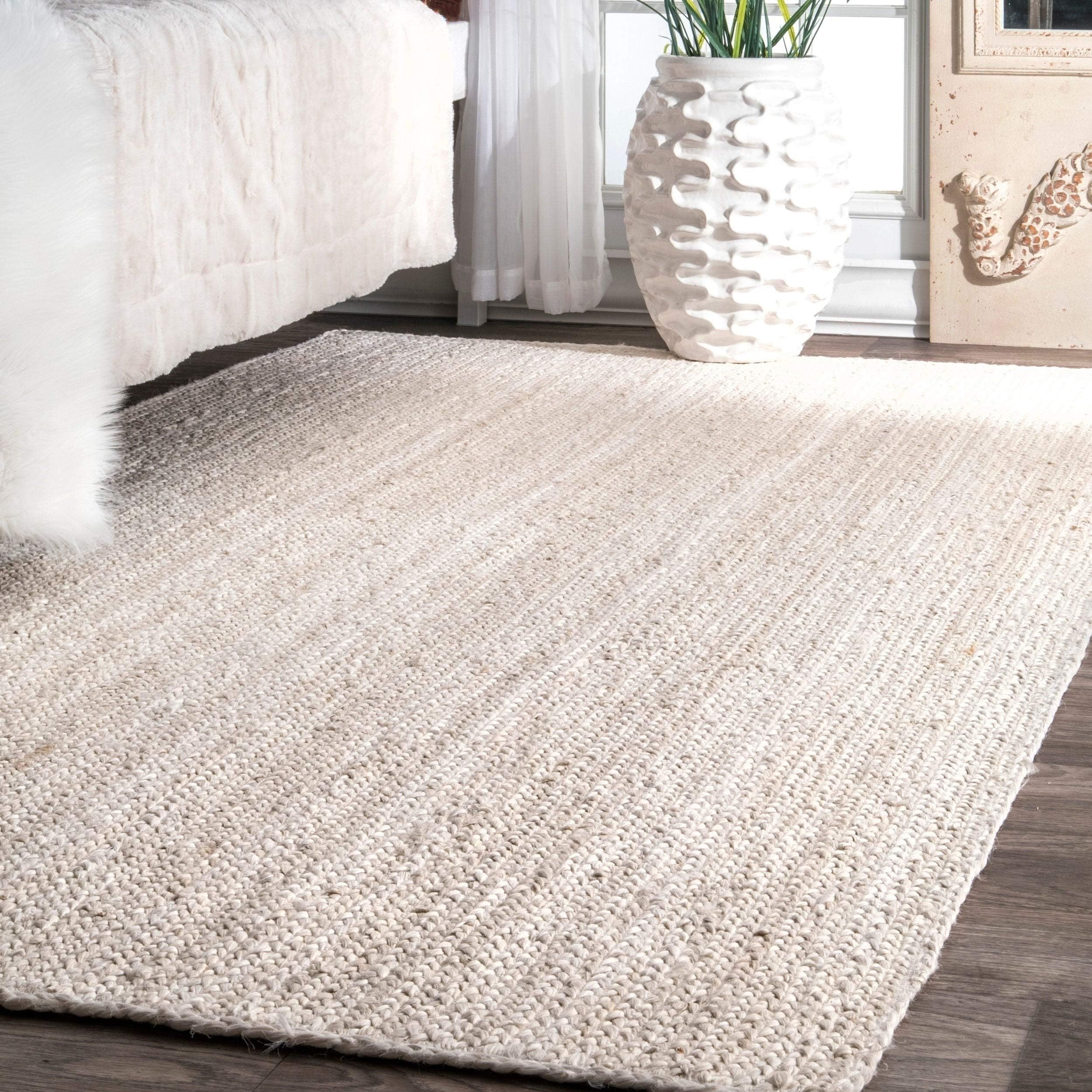 RN HOME FURNISHING andwoven Jute Rug, Natural Fibres, Braided Reversible Carpet for Bedroom Living Room Dining Room (5x8feet)