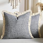Farmhouse Throw Pillow Covers Fringe Pillow Cases 18x18 Inch Set of 2 Dark Grey Linen Burlap Boho Pillow Cover with Tassels Rustic Woven Textured Cushion Cases for Sofa Bed Living Room Home Decor