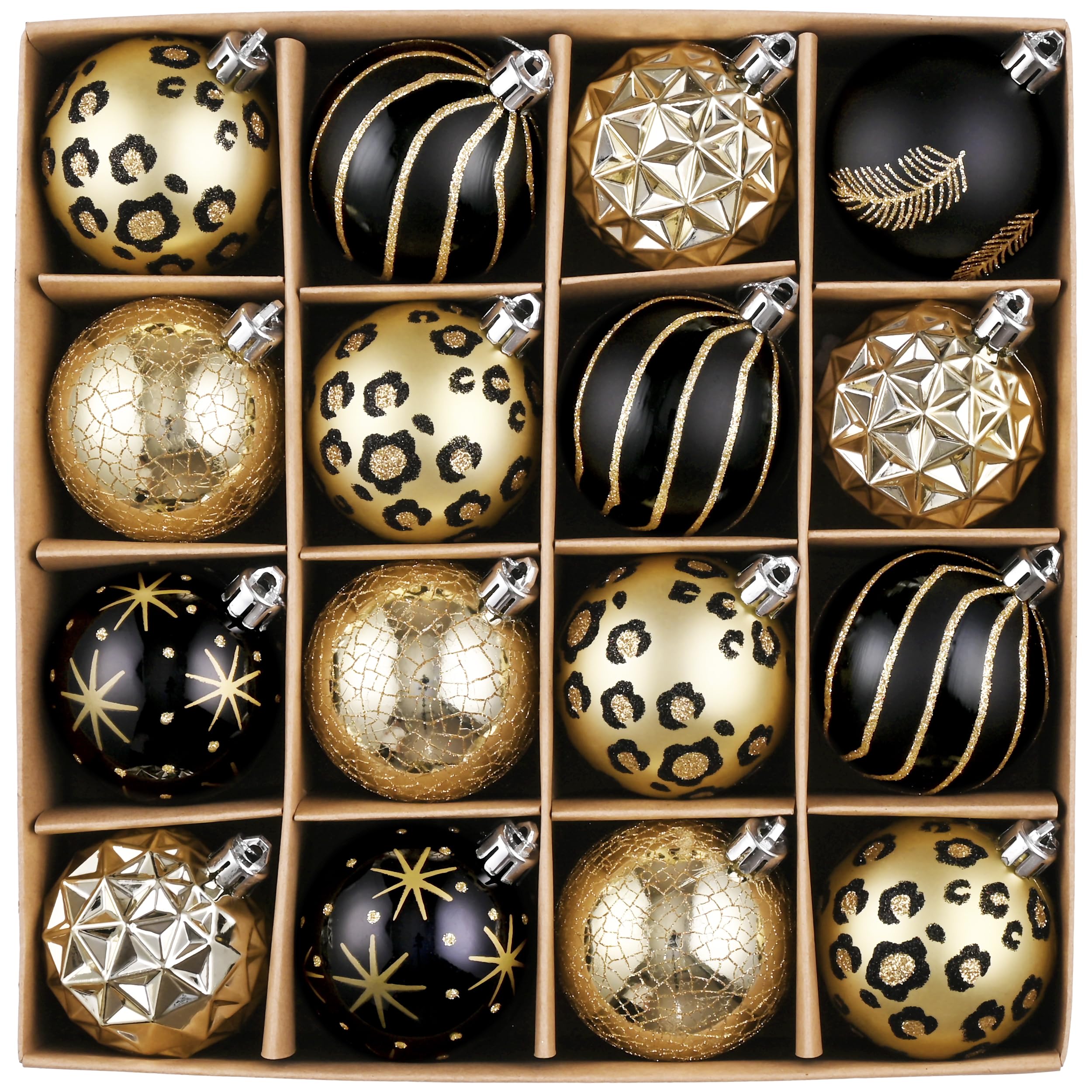 Valery Madelyn 16pcs 6cm Golden Tropical Party Black and Gold Shatterproof Christmas Ball Ornaments for Tree Decor