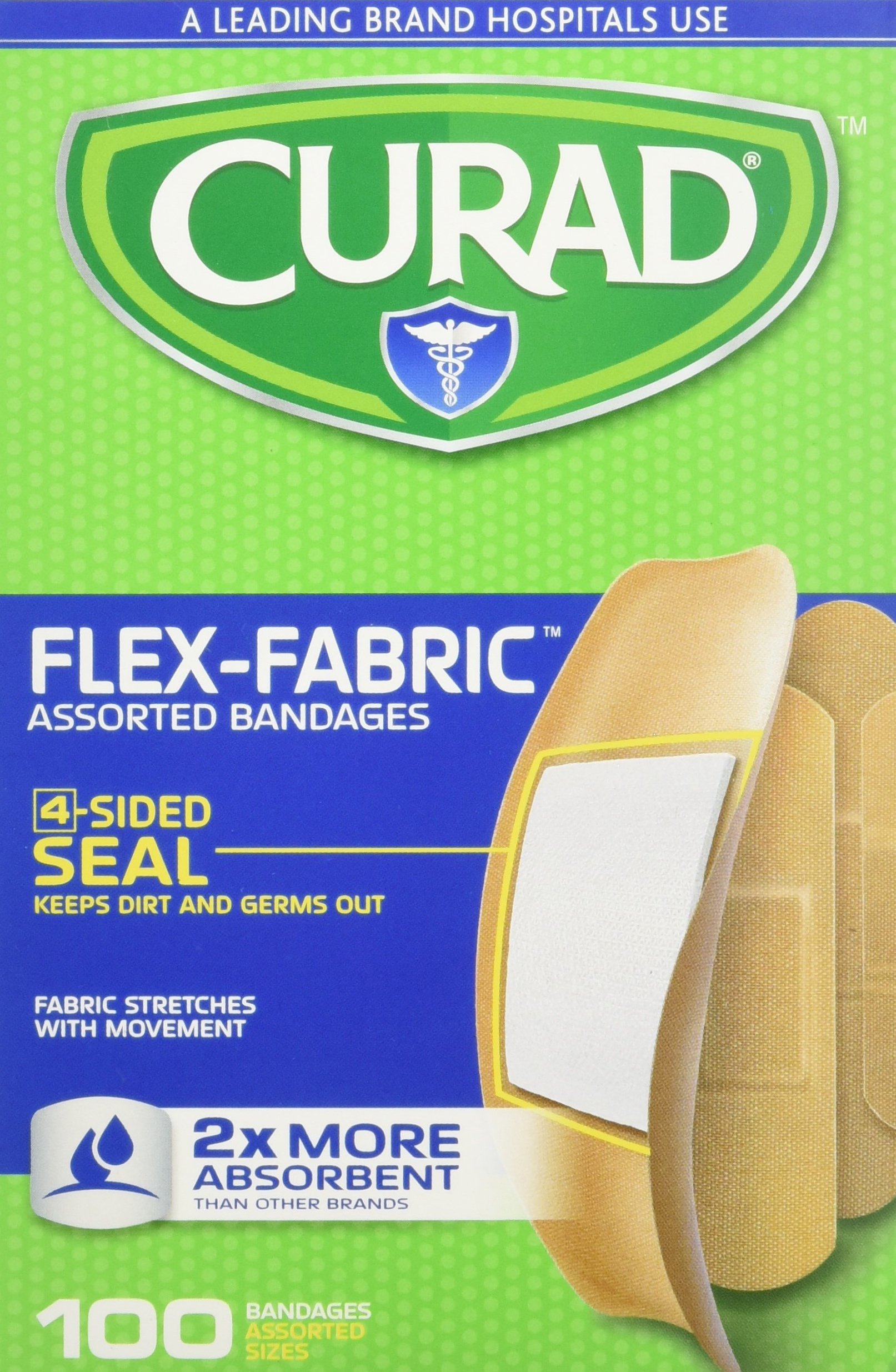 Curad Flex-Fabric Assorted Bandages 2x More Absorbent, 100 ea